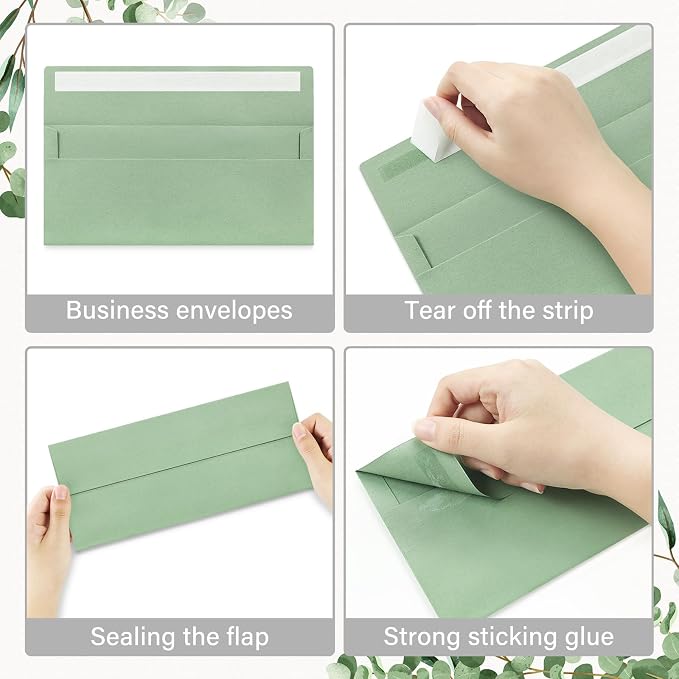 50 Pack #10 Sage Green Envelopes Letter Size Self Seal Business Envelopes | Security Mailing Envelopes, 4 1/8 x 9 1/2 Inches