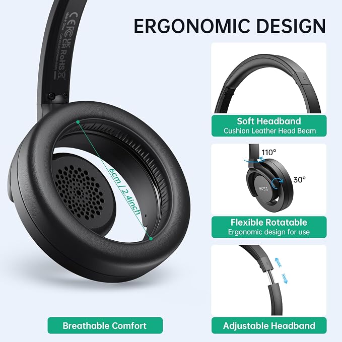EKSA H27 USB Computer Headset with Microphone for Work, PC Headset with Noise Cancelling Mic, Wired Over-Ear Headphones with in-Line Controls, USB Headset for PC/Computer/Laptop/Call Center/Office