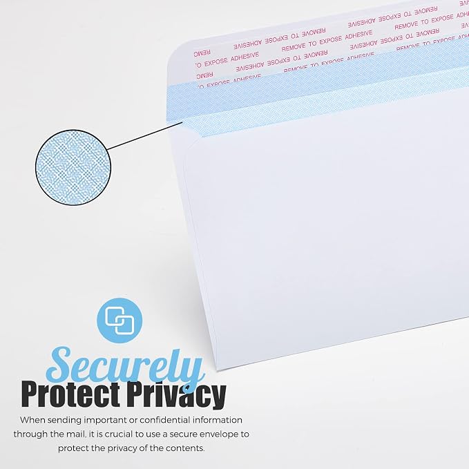 #10 100 Pack Double Window Security Envelopes 4-1/8 x 9-1/2 White | White Tinted Security Envelopes, Peel and Seal Closure, No Window Legal Size Mailers for Business, Letters and