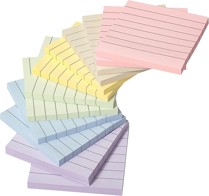 Mr. Pen- Lined Sticky Notes 3x3, 12 Pads, 720 Sheets in Total, Morandi Colors, Sticky Notes with Lines, Stocky Notes for Bible Journaling