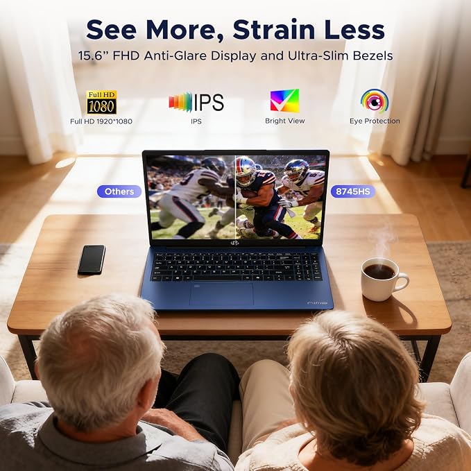NIMO 15.6" IPS FHD Light Gaming Laptop, AMD Ryzen 7 8745HS 32GB DDR5 RAM 1TB SSD (8C/16T, up to 4.9 GHz Beat R9 7940HS) Radeon 780M GPU 100W Type-C 2Y Warranty Fingerprint for Gamers & Students