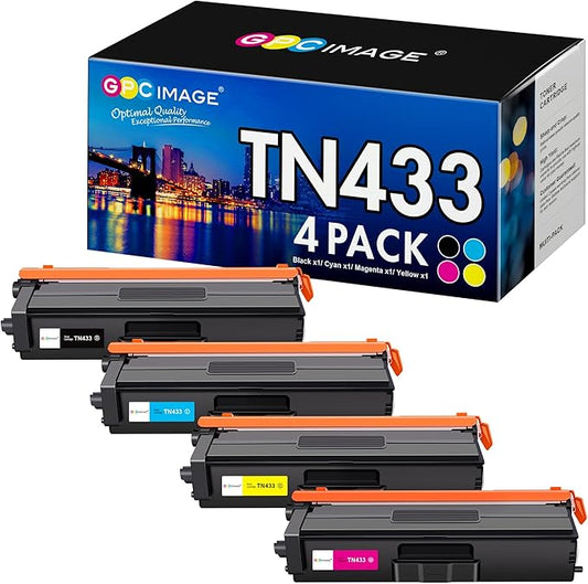 GPC Image Compatible Toner Cartridge Replacement for Brother TN433 TN 433 Compatible with HL-L8360CDW MFC-L8900CDW HL-L8360CDWT HL-L8260CDW MFCL8610CDW MFCL9570CDW Printer (4 Pack)