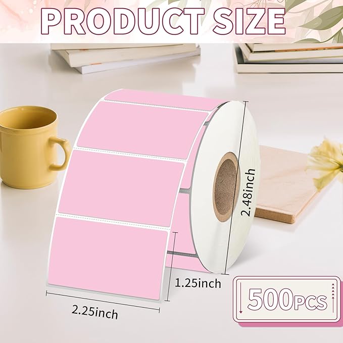 Starboling 2.25" x 1.25" Pink Direct Thermal Labels,Self-Adhesive Printer Label for Address,Logo,Shipping,Barcodes,QR Code