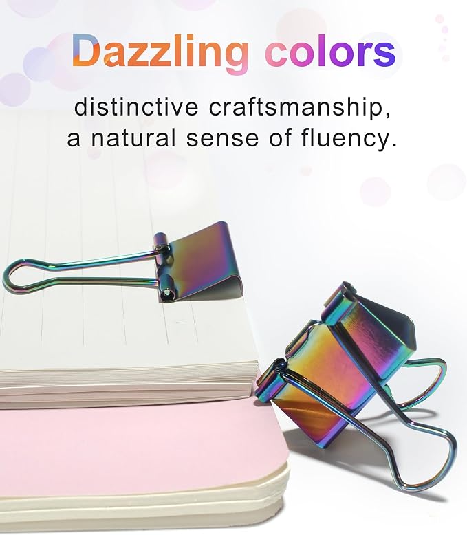 1 Inch Rainbow Paper Clamps, Medium Binder Clips for Home Office, 10 Pcs | Medium Rainbow Binder Clip, Colorful Paper Clamps, for Organizing Office Files, Folders, and Documents.