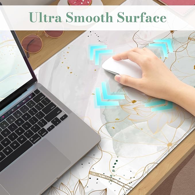 iCasso Desk Cover Mat, Extra Large Lotus Mouse Pad, Green Lotus Leaf | Desk Pad Mat, Office Matt for Desktop Protector, Anti-Slip XXL Big Mousepad with Stitched Edges for Laptop Computer Keyboard