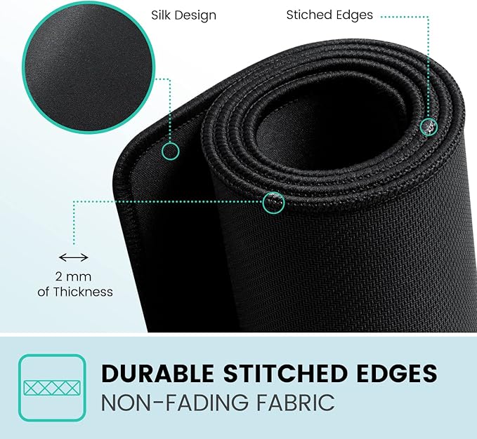 Perixx DX-1000M Waterproof Gaming Mouse Pad with Stitched Edge - Non-Slip Rubber Base Design for Laptop or Desktop Computer - M Size 9.84x8.27x0.08 Inches