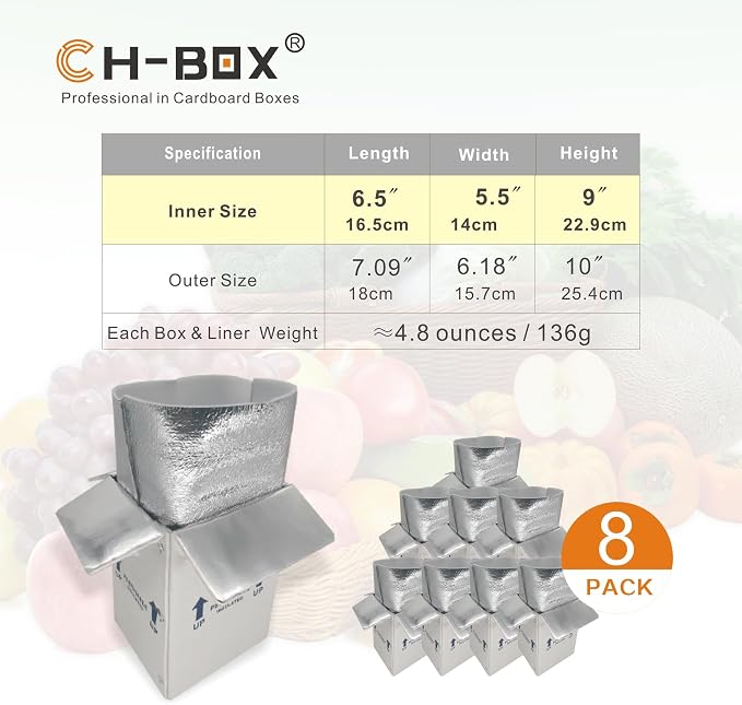 Insulated Shipping Boxes with Liners, 8 Pack 7'' x 6'' x 10'' Small Cold Shipping Boxes, for Perishable Frozen Food Shipping, White (TB7610L-8)