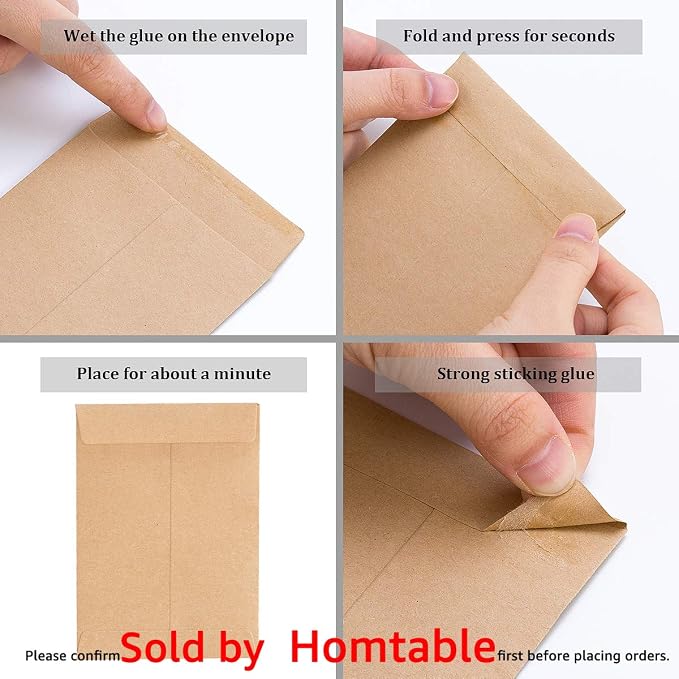 100 Pack Small Coin Envelopes Self-Adhesive Kraft Paper 2.25"×3.5" | Seed Envelopes, Mini Parts Storage, For Garden, Office or Wedding Gift