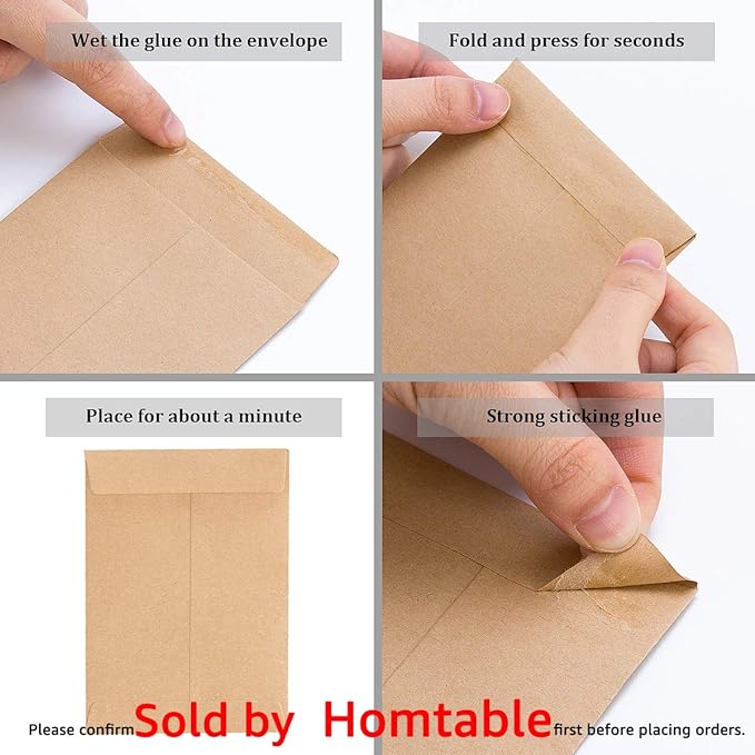 200 Pack Small Coin Envelopes Kraft Paper 2.25"×3.5" | Self-Adhesive, Seed Envelopes, Mini Parts & Small Items Storage Packets, For Garden, Office or Wedding Gift