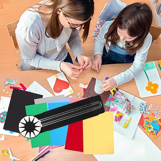 Paper Craft Edge Cutter, 12 in 1 Paper Cutter, Rolling Paper Cutter with 12 Cutting Types, Multifunctional Paper Cutter Machine with Measurements for Scrapbooking (BLK)