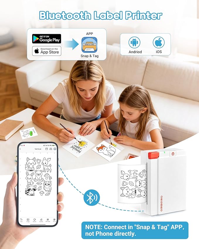 ORGBRO X3 Sticker Printer Machine, Mini Printer Print Pods Label Maker | 300 Dpi, 3 Inch Bluetooh Pocket Printer,Portable Thermal Inkless Sticker Maker for Notes, Journal, Photos, DIY, Kids Gift