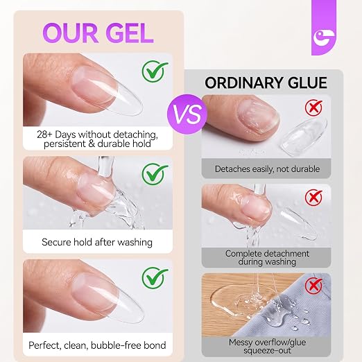 Strong Gel Nail Glue for Acrylic: Salon-Quality for Press On Fast UV Dry | Professional extra-strong bond for press-ons, lasts 7-14 days. Waterproof UV-cured brush-on for office/school/home