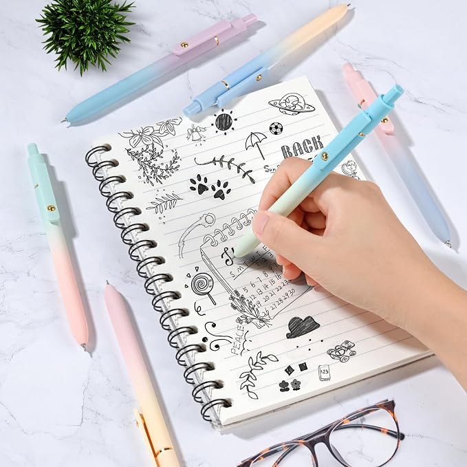 FIOVER Gel Pens, 6 Pcs 0.7mm Comfort Grip Quick Dry Black Ink Pens | Fine Point Smooth Writing Pens, Cute Office Back to School Supplies Gifts for Women (6PCS Gradient Black Ink)