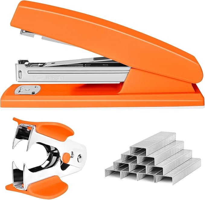 Stapler 25 Sheet Capacity with 1000 Staples and Staple Remover, Orange | Staplers for Desk, Non-Slip Office Stapler with Staples for classroom, home, School