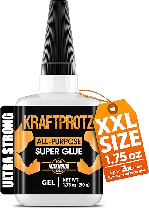 Super Glue Gel XXL Value Size 1.76oz – Non-Drip All Purpose Adhesive for Vertical Surfaces – Bonds Plastic, Wood, Metal & Ceramic – Clear Finish, Precision Tip – KRAFTPROTZ