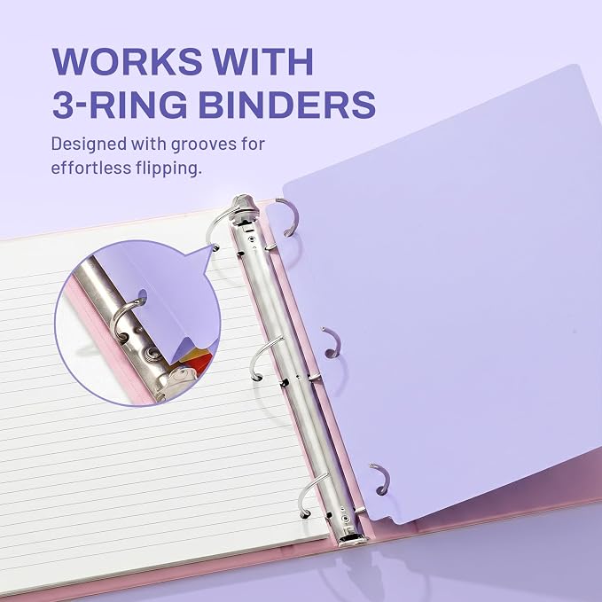 SUNEE 3 Hole Pocket Folders (1 Pack, Purple), Plastic Pocket Folders for 3 Ring Binder, 3-Hole Punched Folder with Pockets, for Kids, Students, Teachers, Office Staff