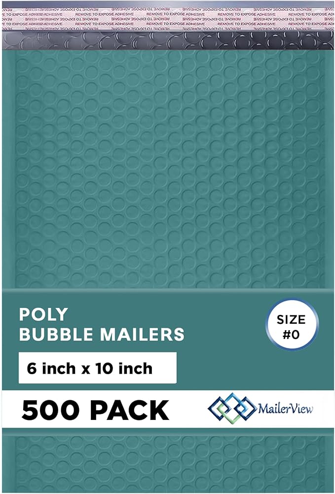 Green Bubble Mailers 6x10, Self Seal Poly Padded Envelopes #0, 500 Pack | Fits Cards, CDs & Small Items,No Tape Needed,Cushioned Protection,Water-Resistant Poly,Bulk Pack for Small Business