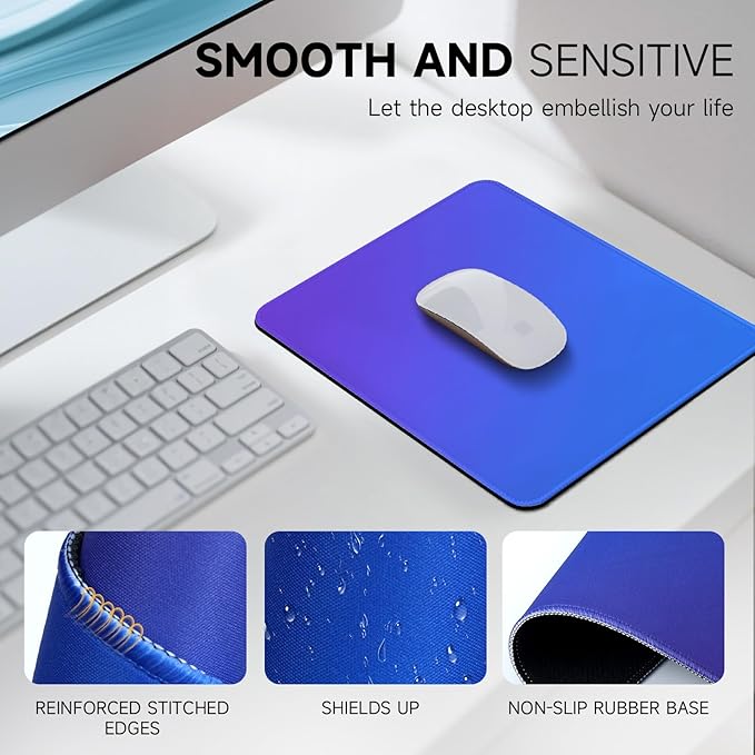 Premium Mouse Pad with Stitched Edges – 10.2 x 8.3 in | Smooth, Washable Mat with Non-Slip Base | Personalized Cute MousePads for Laptop, Computer, Office, Home (Blue-Purple Gradient)