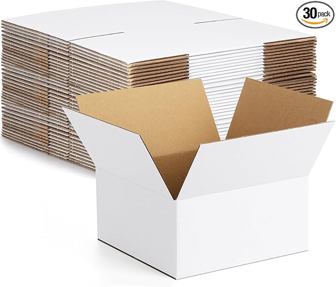 Eupako 8x8x4-Small-Shipping-Boxes-30-Pack-White-Corrugated-Box-Mailers, Cardboard Boxes for Packaging Small Business, Mailing