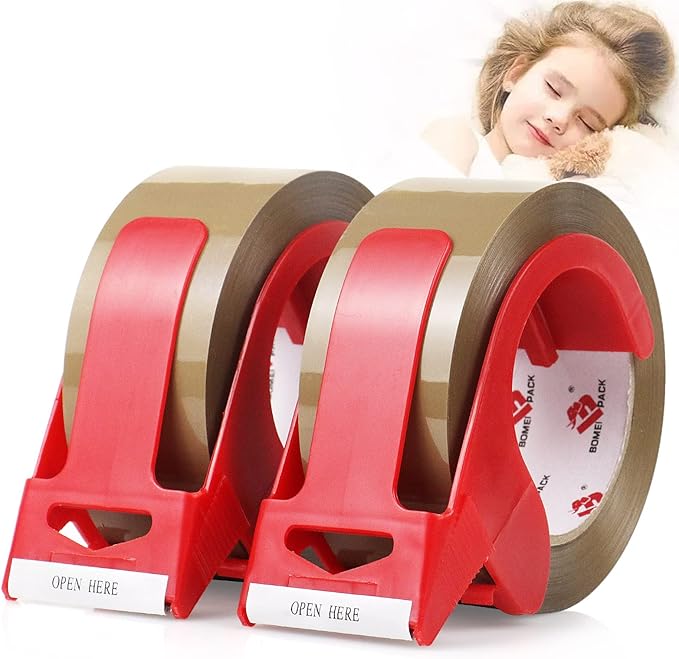 BOMEI PACK Brown Packing Tape No Noise, 2 Pack Quiet Packaging Tape Refill with Dispenser, 1.88 inch x 110 Yards, Heavy Duty Shipping Tape for Sealing Packing, Moving, Office&Storage