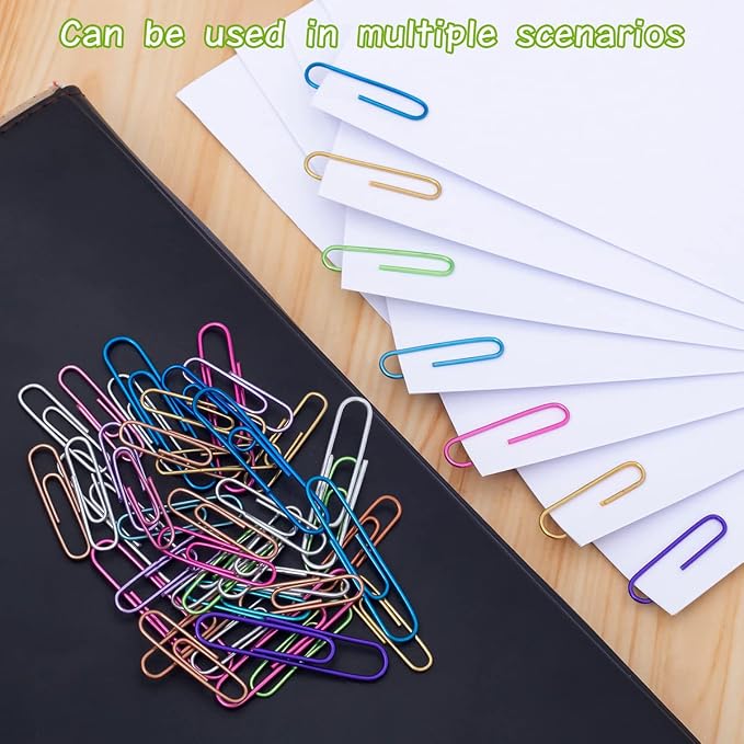 Paper Clips, 200pcs Jumbo and Medium Colored Clip | PaperClips Assorted Colors Sizes（2 & 1.3 inch）, Paper Clips for Paperwork Office School and Personal Use
