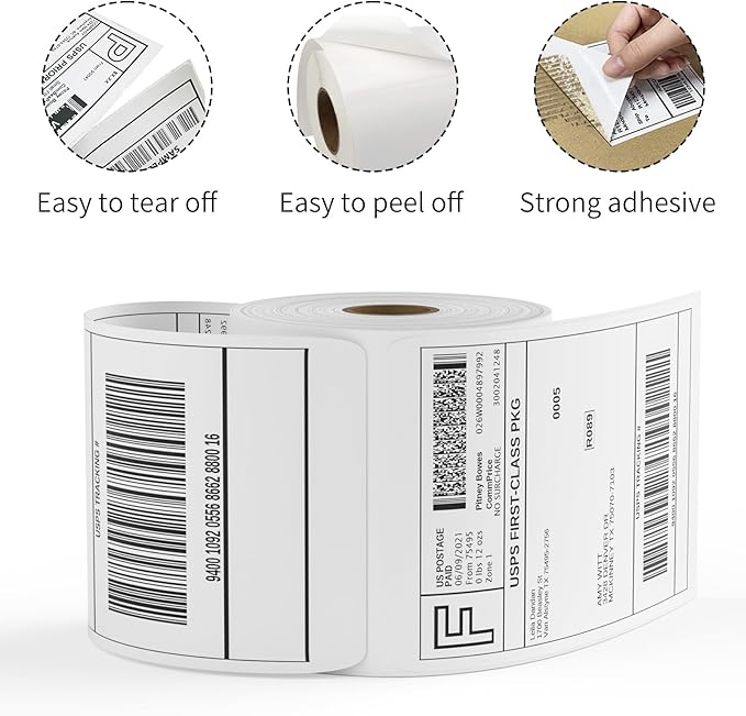 4x6 Thermal Labels, 4 Rolls Thermal Printer Labels, 450 Labels/Roll, White Perforated Shipping Labels Compatible with Zebra, Rollo Label Printer