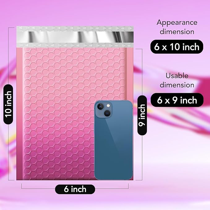 Fuxury Opaque Bubble Mailers 6x10 Inch 600 Pack, Gradient Pink Cute Design Padded Envelopes,Strong Adhesion Pattern Bubble Shipping Envelopes for Mailing Jewelry,Makeup #0 Thick Bubble Padded Mailer
