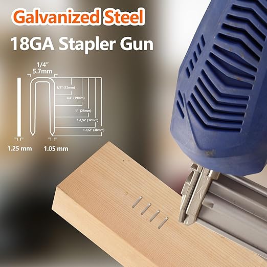 1000-Count 3/4 Inch Length 18 Gauge 1/4 Inch Narrow Crown Staples, Heavy Duty Beveled Chiseled Pointed Galvanized Staples, for Pneumatic, Electric 18GA Stapler Gun