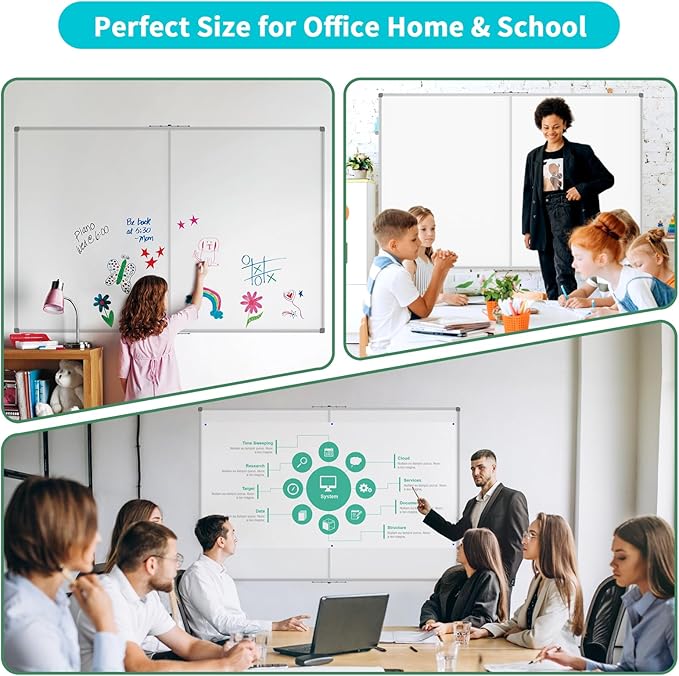 Large Foldable White Board 72x40 Inches, Dry Erase Magnetic White Board, Silver Aluminum Frame with 2 Detachable Marker Tray Wall Mounted Board for Office Home and School