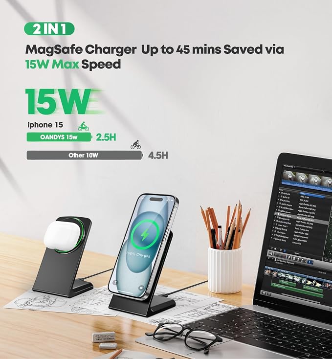 TXXTOL Magnetic Wireless Charger iPhone Stand 15W Fast Mag-Safe Charger for iPhone 16/15/14/13/12 Series Apple Magnet Wireless Charging Station