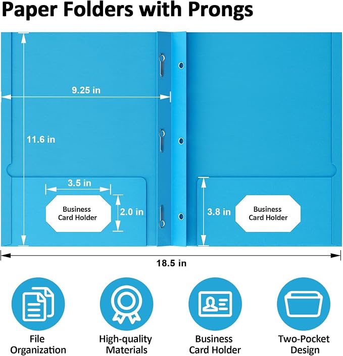 2 Pocket Folders with Prongs, 5 Pack Paper Folders with Pockets and Prongs | File Folders with Fasteners, Heavy Duty, Two Pocket 3 Prong Folders, for Office, School, Letter Size, 5 Bright Color
