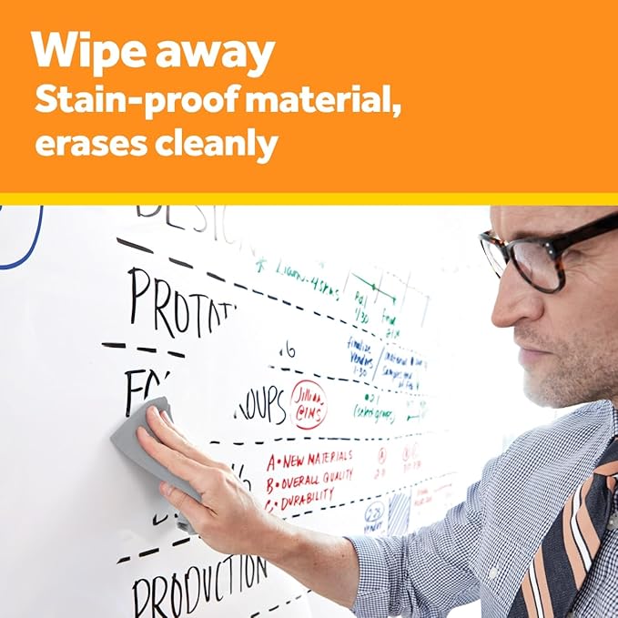Post-it Dry Erase Whiteboard Film Surface for Walls, Doors, Tables, Chalkboards, Whiteboards, and More, Removable, Stain-Proof, Easy Installation, 8 x 4 ft Roll (DEF8x4)