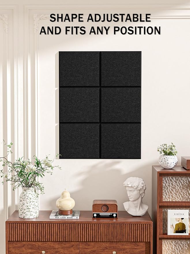 Hsurbtra Cork Board for Wall 24 x 18 Inch, 6 Pack Felt Bulletin Notice Board with Pushpins for Office Home School Farmhouse Wall Decor, Black