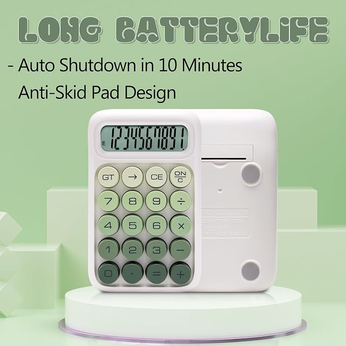Mechanical Switch Calculator, 10-Digit LCD, Green, Big Buttons | Large Display with a Cute and Aesthetic Design for Office, School, Home, and Study