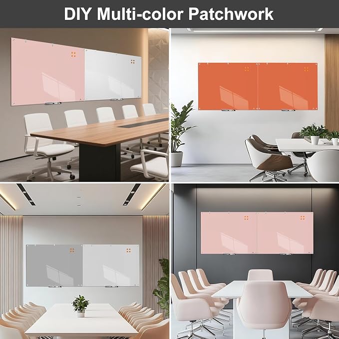 Glass Dry-Erase Board - 48 x 30 Inches Wall Mounted Magnetic Whiteboard, Large Frameless Glass White Board for Office, Home & School