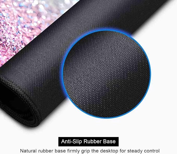 Gradient Glitter Large Mouse Pad, Pink Blue Sparkle Desk Pad, Pastel Cute Writing Desk Mat, Non-Slip Rubber Long Mousepad for Laptop Computer Gamer Home&Office, 31.5x11.8 in
