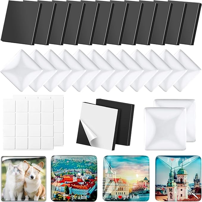 Aertiavty 144 Pcs Fridge Magnets Making Kit, 2 Inch Glass Magnets for Refrigerator, Locker, Whiteboard, Office, Kitchen, Decorative Magnet (72 Square Magnet+72 Glass+Clear Adhesive Dots)