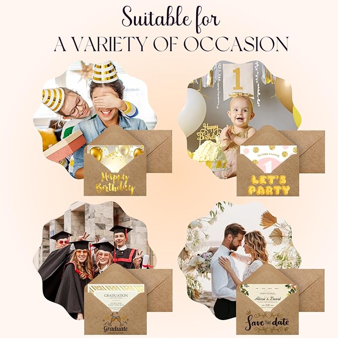 ACSTEP 100PACK Kraft 5X7 Envelopes,Brown A7 Envelopes Self Seal for Weddings, Invitations, Photos, Postcards, Greeting Cards Mailing,Baby Shower, Graduation With Thank You Stickers