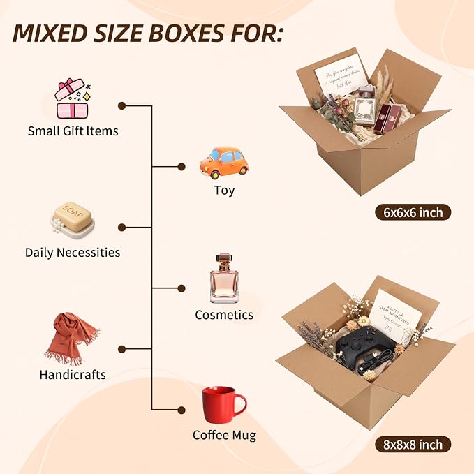 ZBEIVAN Shipping Boxes Mailers Assorted Sizes 8x8x8, 6x6x6 inches Corrugated Cardboard Small Packing Kraft Moving Mailing Box, Pack of 30
