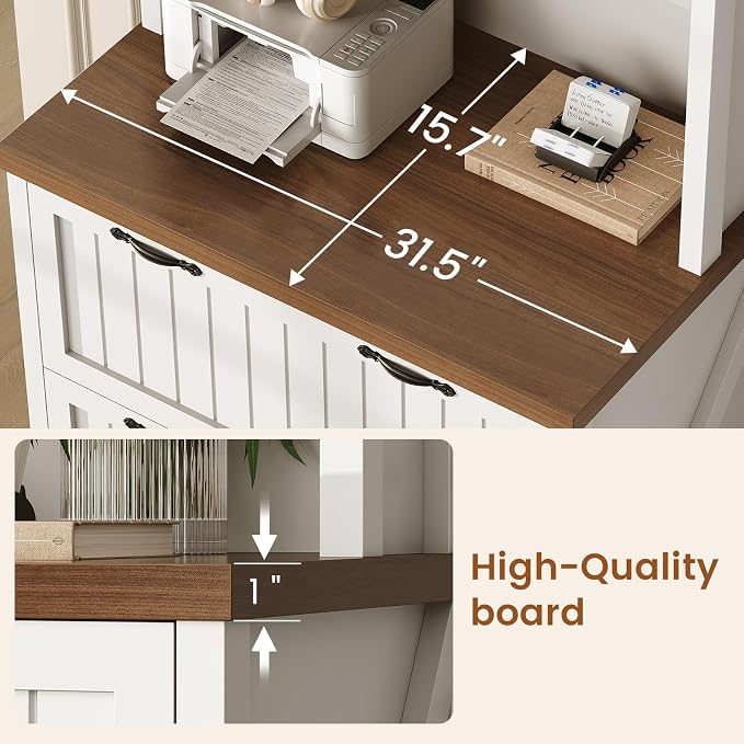 SEDETA 2 Drawer Filing Cabinet, Farmhouse File Cabinet for Home Office with Storage Shelves, Wood Tall Office Filing Cabinet fits Letter, Legal, A4 Size, Lateral File Cabinets with Bookshelf, White