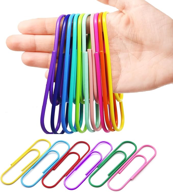 50 Pack 4 Inches Jumbo Paper Clips, Vinyl Coated Multicolored Extra Large Mega Paperclips, Colored Binder Clip for Office School Document Organizing Office Supply Accessories