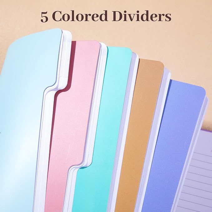 Yoment Hardcover Spiral Notebook with Tabs 8"x10" Large 5 Subject Notebook | Spiral Journals for Women with Dividers 240 Pages College Ruled Notebooks for Work, Back to School, Gifts, Purple