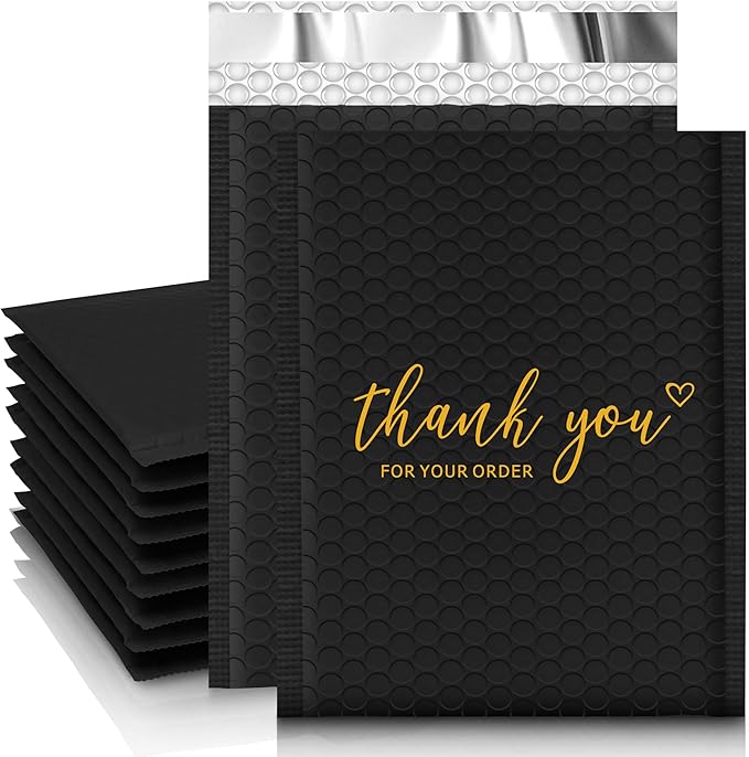 JinRuiKJ Thank You Bubble Mailers 8.5x12" 25 Pack, Padded Envelopes, Strong Adhesion Padded Mailers, Cushioning Padded Shipping Envelopes for Jewelry, Makeup - Black