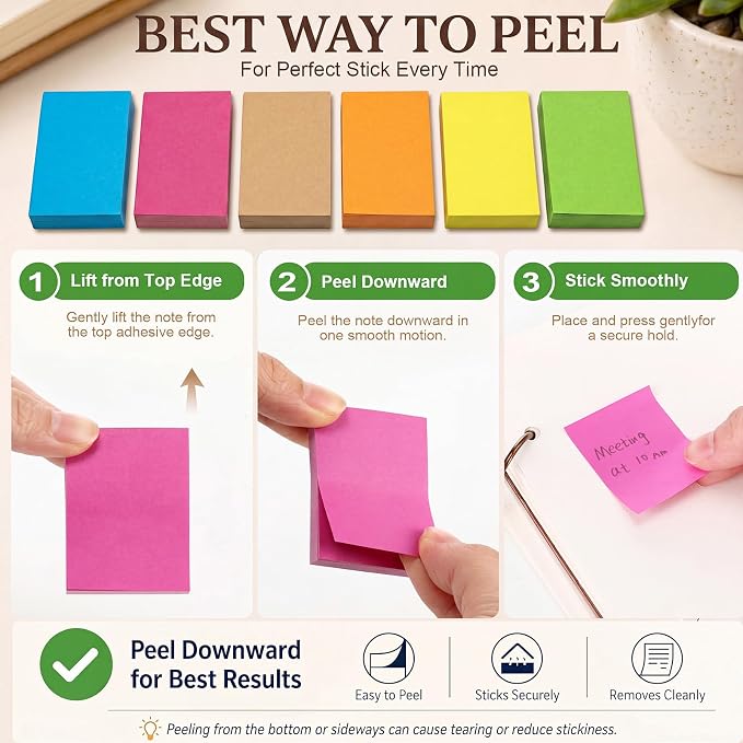 Fainne 120 Pads Sticky Notes Bulk 1.5x2,Simple Style,Bright Color,120 Pads | Bulk Mini Posted Pads, 50 Sheets Each, Self Stick Memo Paper for Office School Notebook, Bright Assorted Colors