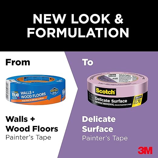 Scotch Delicate Surfaces Painters Tape, 1.41 in x 60 yd, Damage-Free Painting Prep, Protect Delicate Surfaces, UV & Sunlight Resistant, Solvent-Free Adhesive, Indoor Masking Tape, 1 Roll (2080-36EC)