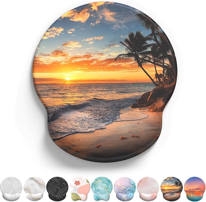 Mouse Pad with Wrist Rest, Comfortable Computer Mousepad with Gel Wrist Support Smooth Surface and Non-Slip PU Base for Pain Relief, Laptop, Office & Home (Sunset)