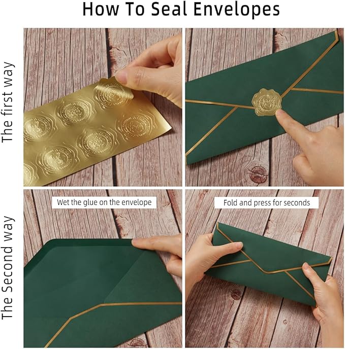 50 Pack Christmas #10 Business Envelopes with Gold Border, Self Seal Standard Envelopes with Gold Stickers for Office, Checks, Letter Mailing, Invoices, 4 1/8 x 9 1/2 Inches (Christmas Green Red)