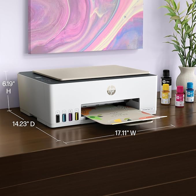 HP Smart Tank 5000 Wireless All-in-One Ink Tank Printer, Scanner, Copier with 2 Years of Ink Included, Best-for-Home, Cartridge-Free, Refillable, AI-Enabled, an EcoTank Alternative (5D1B6A)