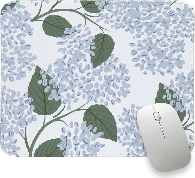 Light Blue Mouse Pad, Blue Hydrangea Mousepad Aesthetic 10.2x8.2 | Flroal Mouse Pad For Desk, Hydrangea Office Desk Accessories, Blue Small Mouse Pad, Hydrangea Gifts For Women