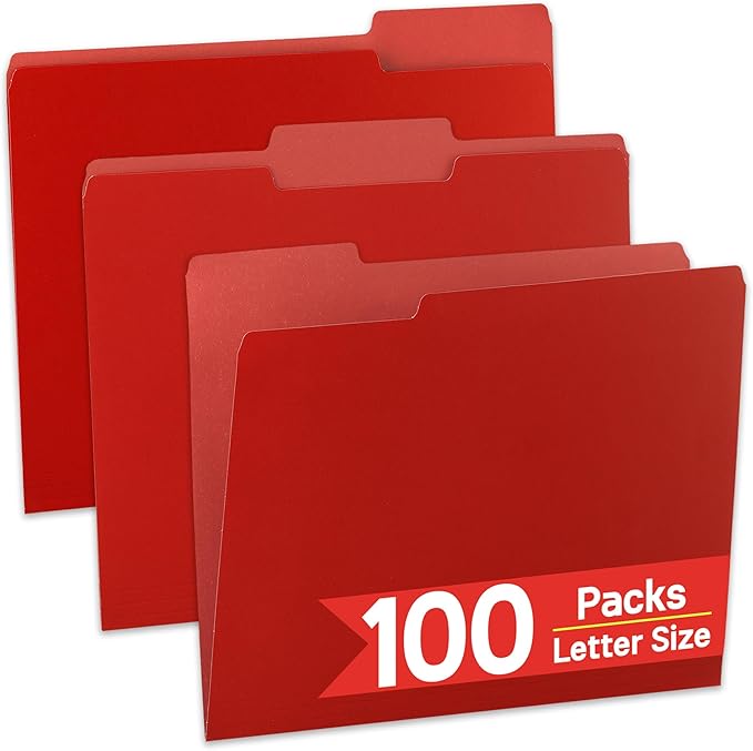Packs Red File Folder,1/3-Cut Tabs,Paper File Folders Letter Size,8.5x11 Manilla File Folders for Office Filing,School Projects and Home,Organizer Documents